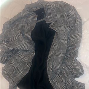Zara Charcoal and White Checkered Blazer